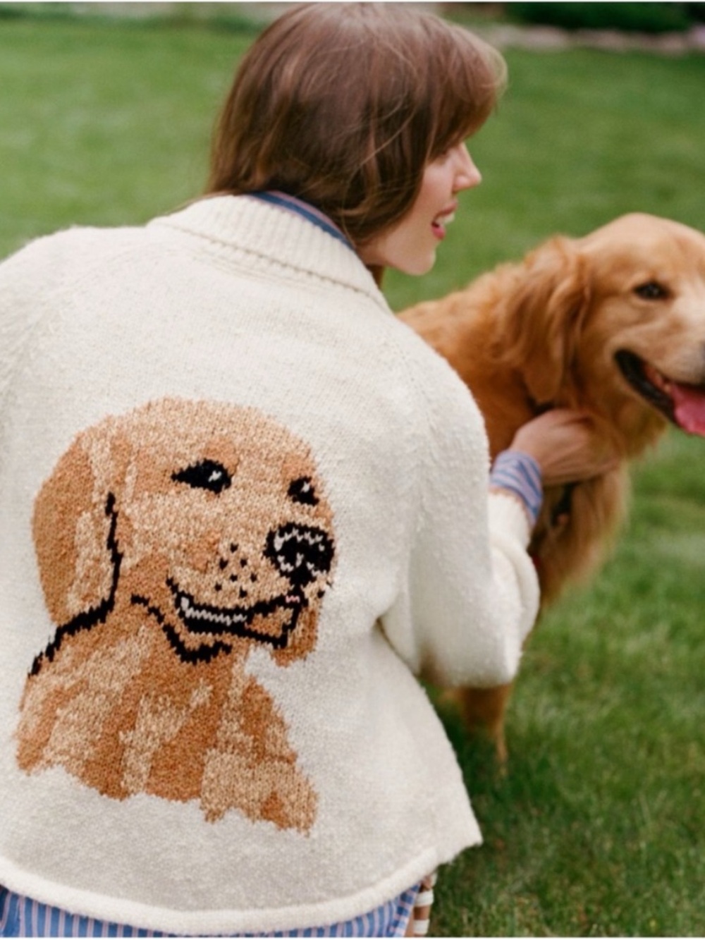 NWT Anthropologie The Jesse Dog Icon Knit Cardigan Sweater Pilcro Golden Retr